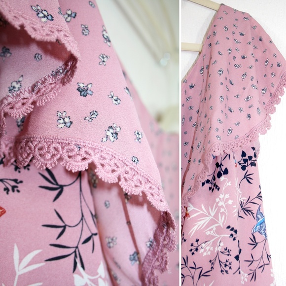 Floral Crochet Trim Ruffle One Shoulder Top NWT - Picture 5 of 7